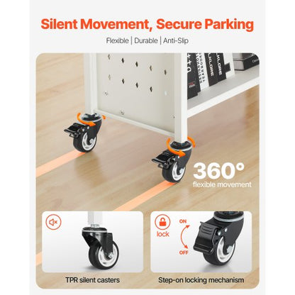 3-Tier Rolling Book Cart Single-Sided V-Shaped Shelf Book Cart in White | EU