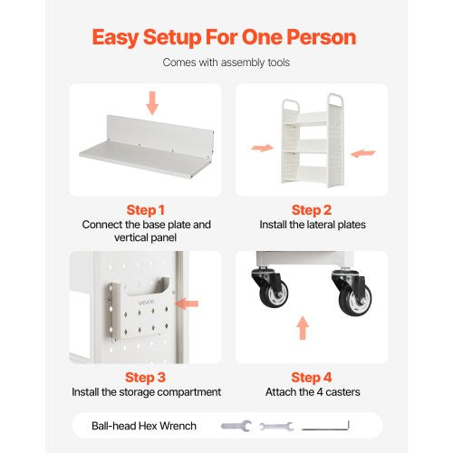 3-Tier Rolling Book Cart Single-Sided V-Shaped Shelf Book Cart in White | EU