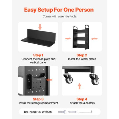 3-Tier Rolling Book Cart Single Sided V-Shaped Shelf Book Cart in Black | EU