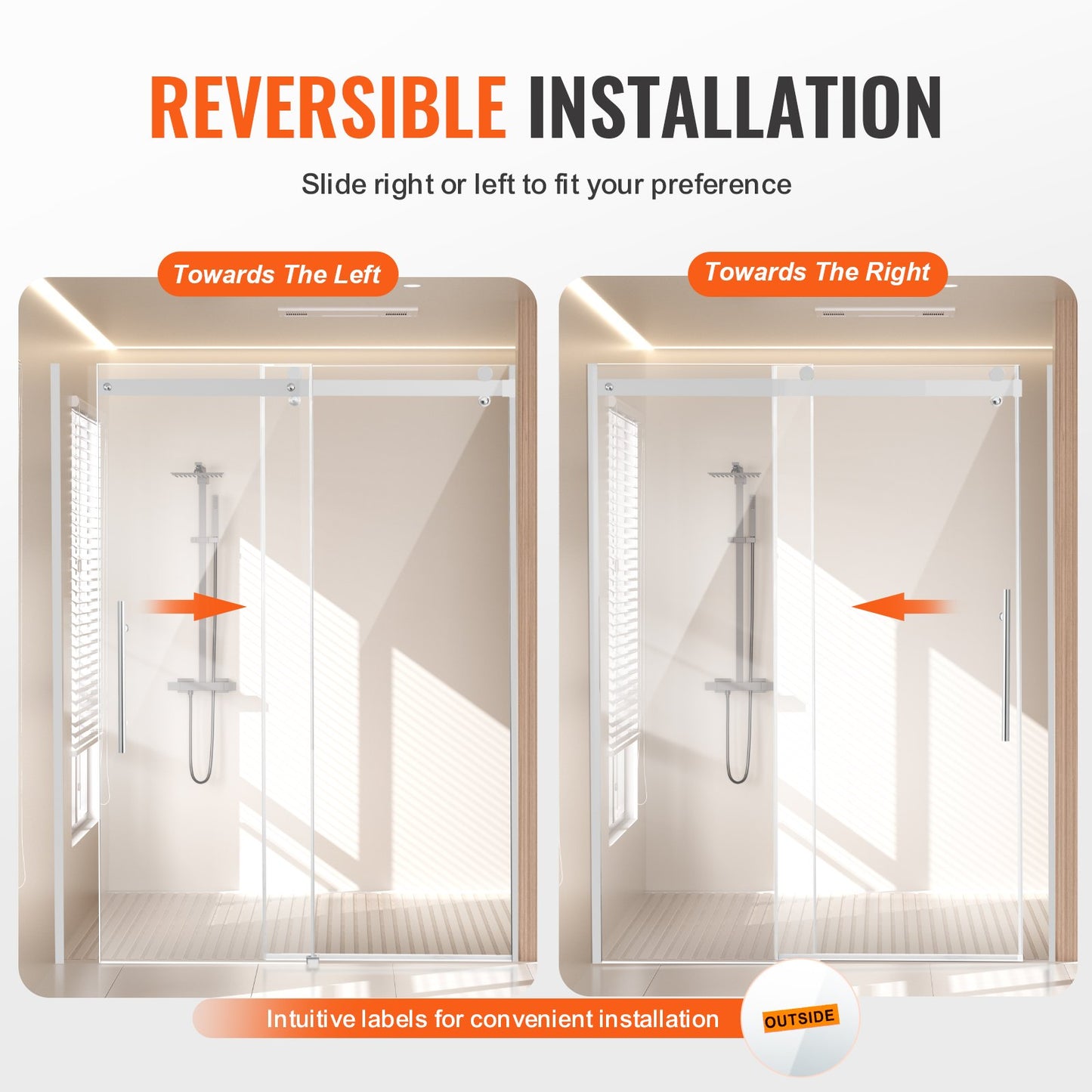 Frameless Shower Door 58-59" x 75" SGCC Tempered Glass 5/16" Chrome
