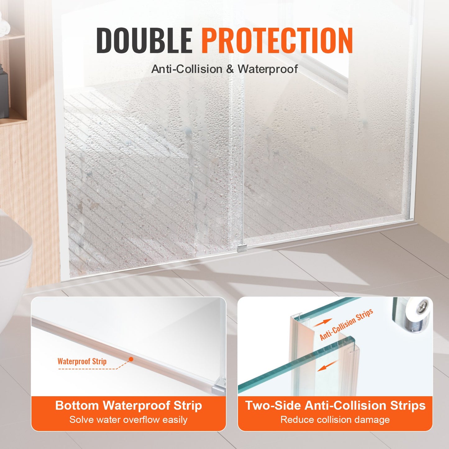 Frameless Shower Door 58-59" x 75" SGCC Tempered Glass 5/16" Chrome