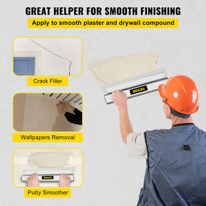 Drywall Skimming Blade, 24-tums utjämnande knock-down kniv, rostfritt stål spackel efterbehandlingsverktyg, slagkraftiga ändlock för Sheetrock Gips Gyprock Wall-board gipsskivor