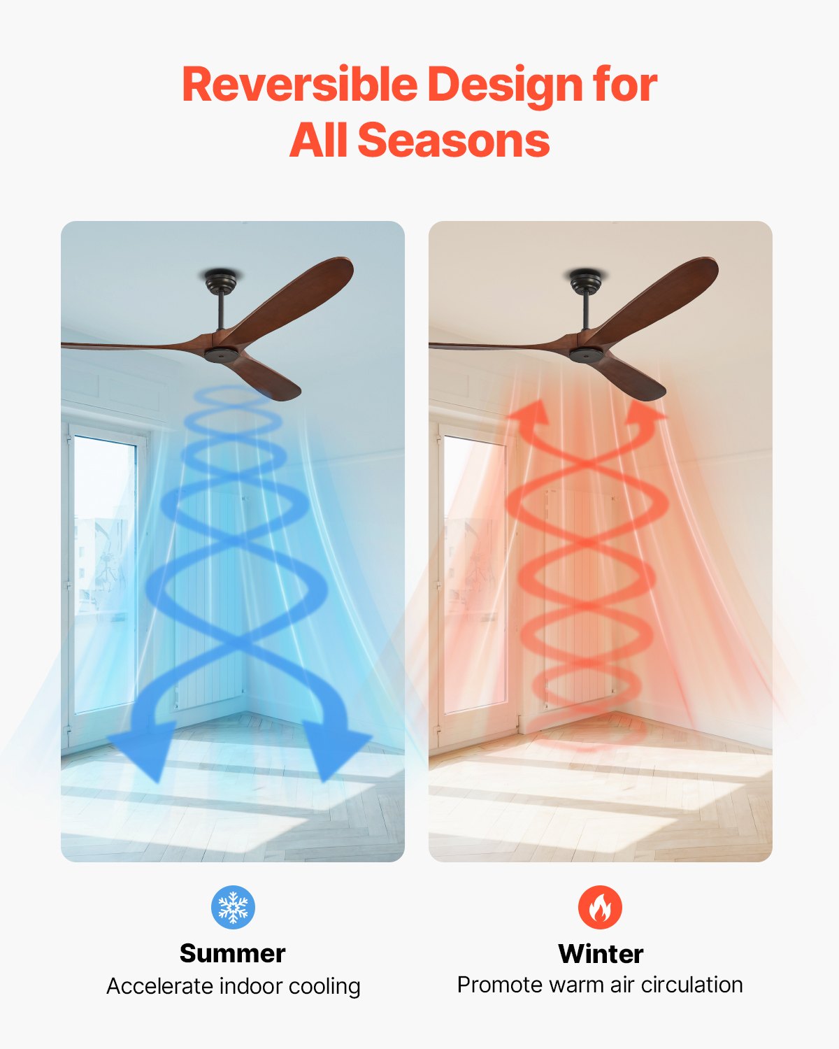72" Wooden Blade Ceiling Fan No Light Remote Control Reversible Motor Walnut