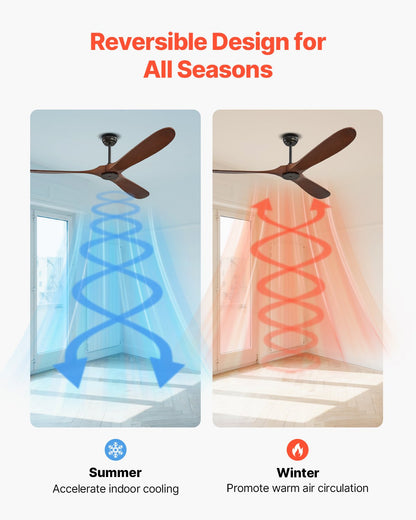 72" Wooden Blade Ceiling Fan No Light Remote Control Reversible Motor Walnut