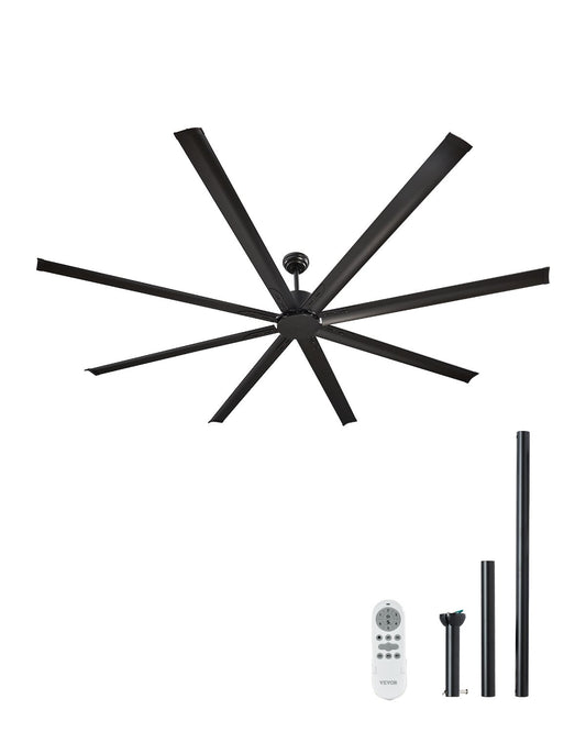 244 cm Aluminum Ceiling Fan Without Light Remote Control DC Motor Black