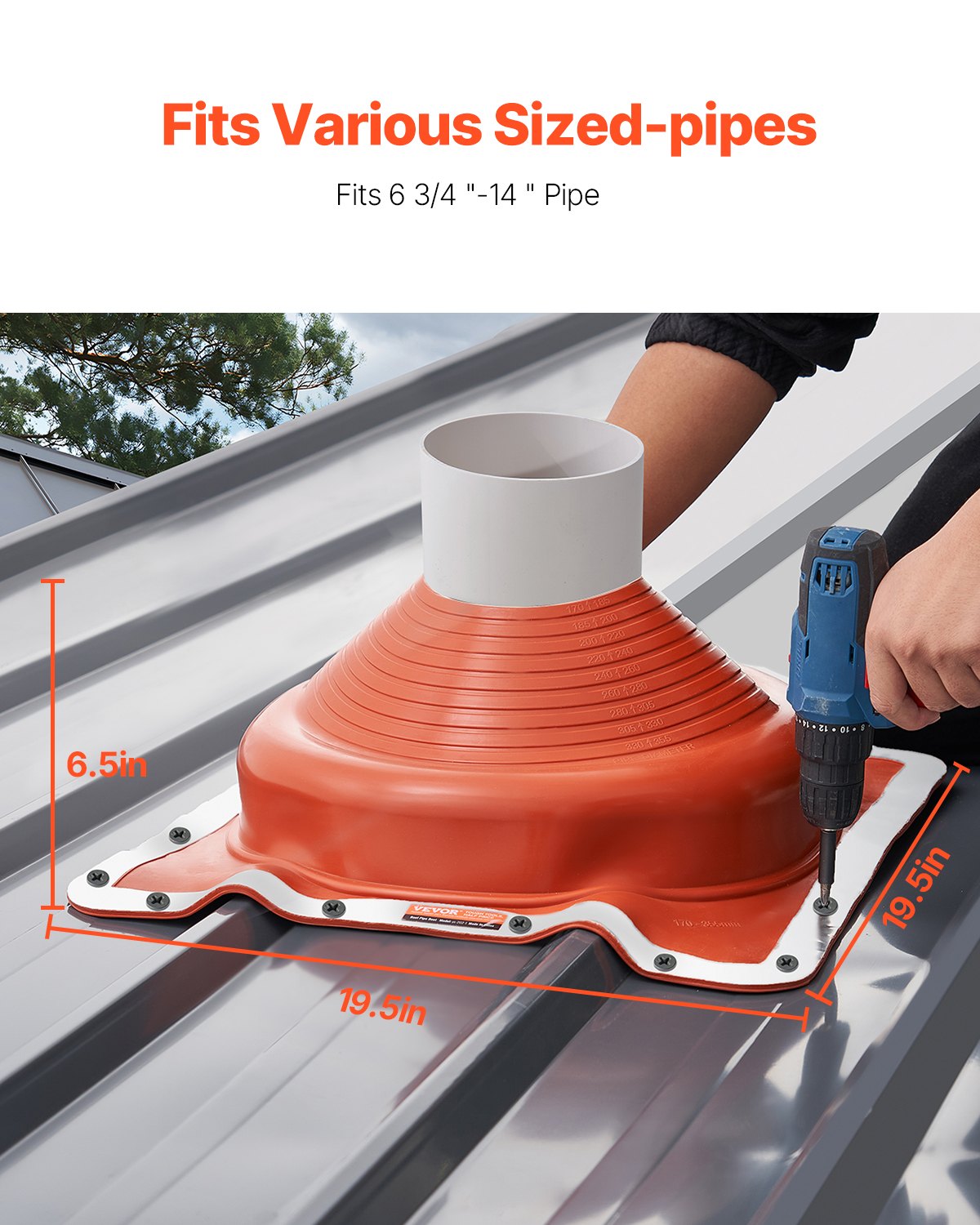 2pcs Metal Roof Pipe Flashing Boot Fits 6-3/4"-14" Pipe High Temp Silicone