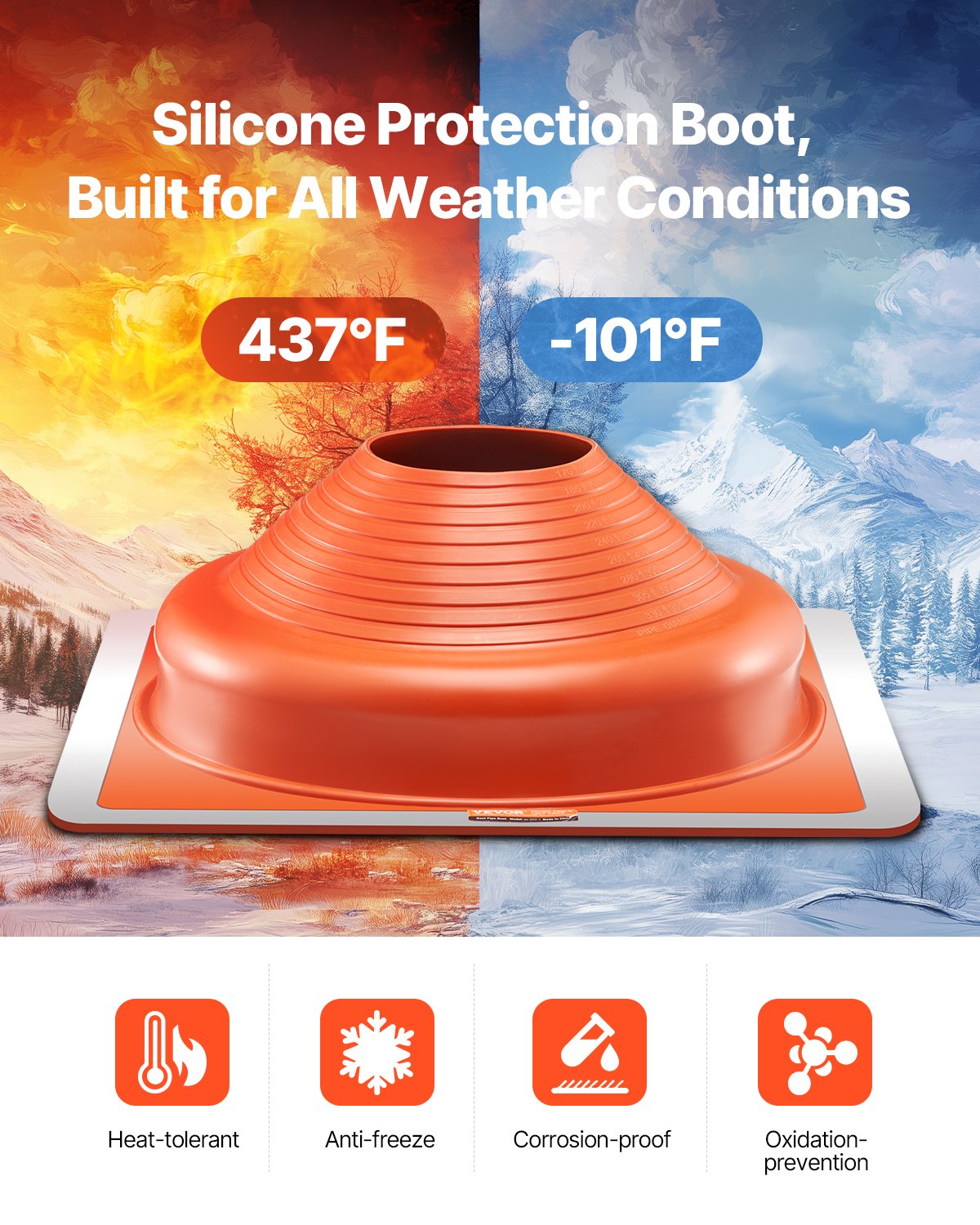 2pcs Metal Roof Pipe Flashing Boot Fits 6-3/4"-14" Pipe High Temp Silicone