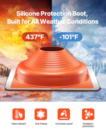 2pcs Metal Roof Pipe Flashing Boot Fits 6-3/4"-14" Pipe High Temp Silicone