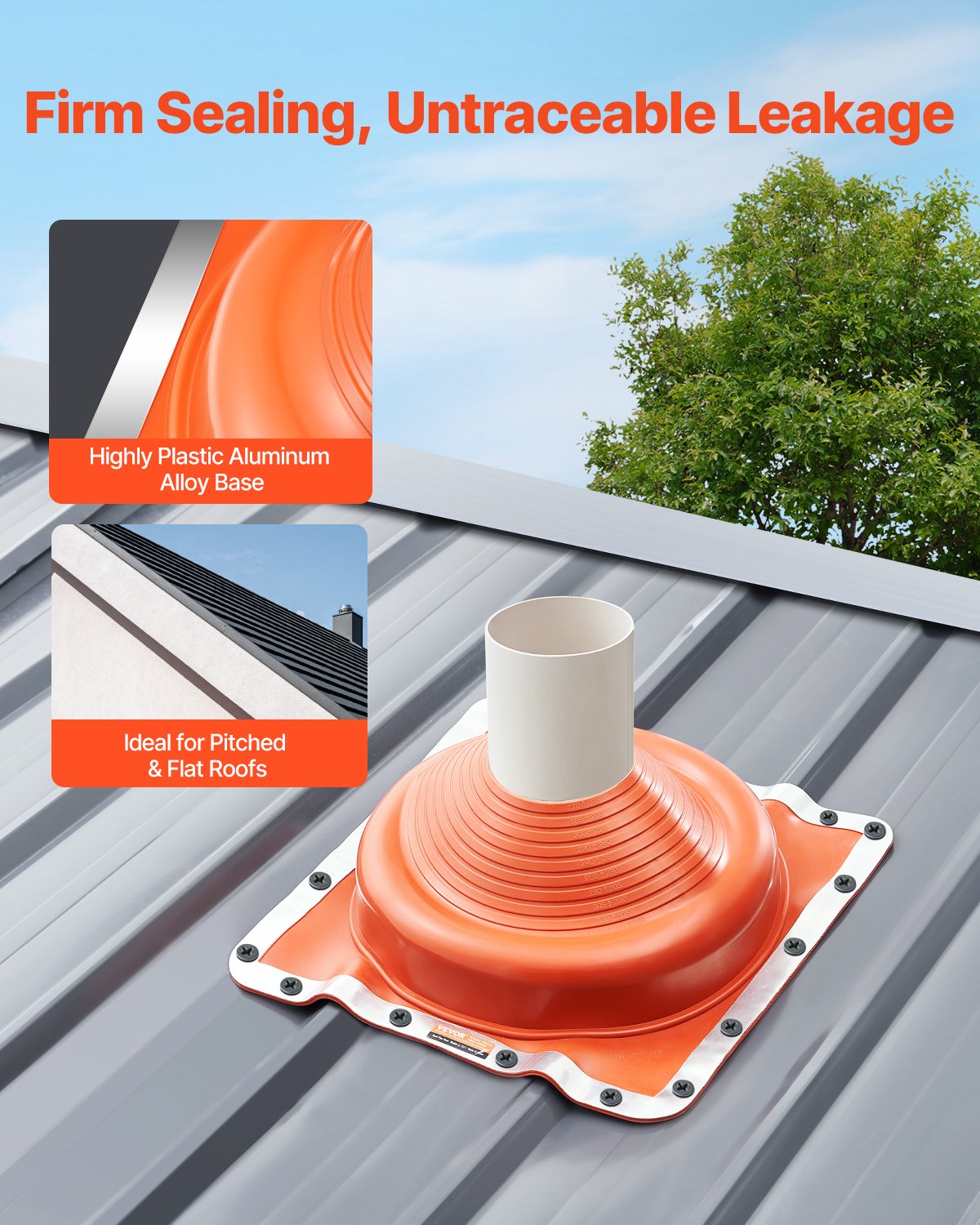 2pcs Metal Roof Pipe Flashing Boot Fits 6-3/4"-14" Pipe High Temp Silicone