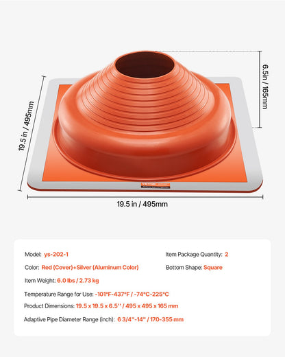 2pcs Metal Roof Pipe Flashing Boot Fits 6-3/4"-14" Pipe High Temp Silicone
