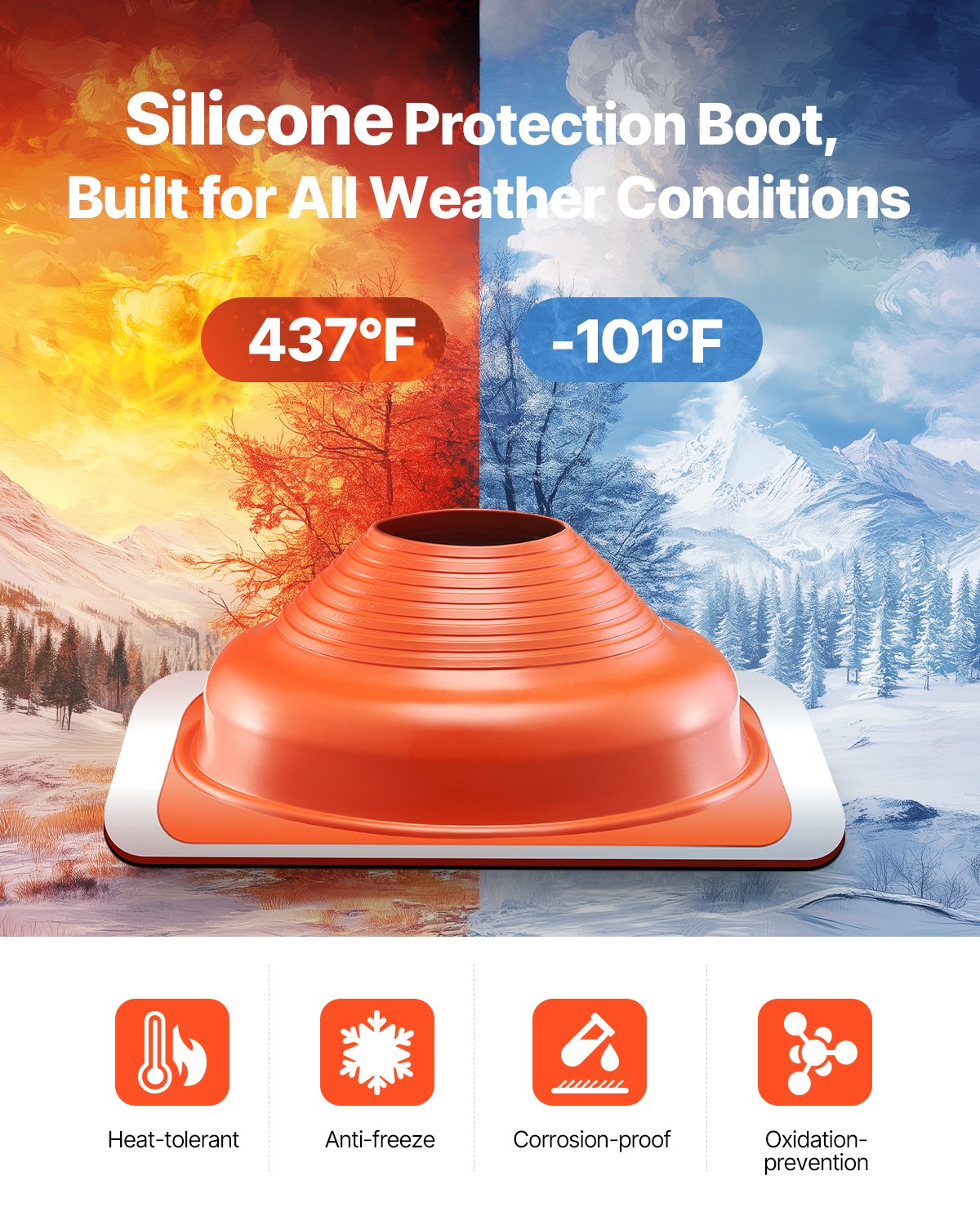 2pcs Metal Roof Pipe Flashing Boot Fits 6-1/4" - 11-3/4" Pipe Red Silicone