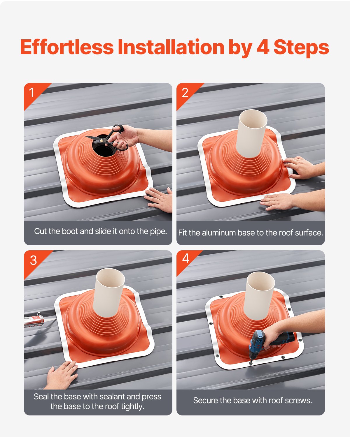 2pcs Metal Roof Pipe Flashing Boot Fits 6-1/4" - 11-3/4" Pipe Red Silicone