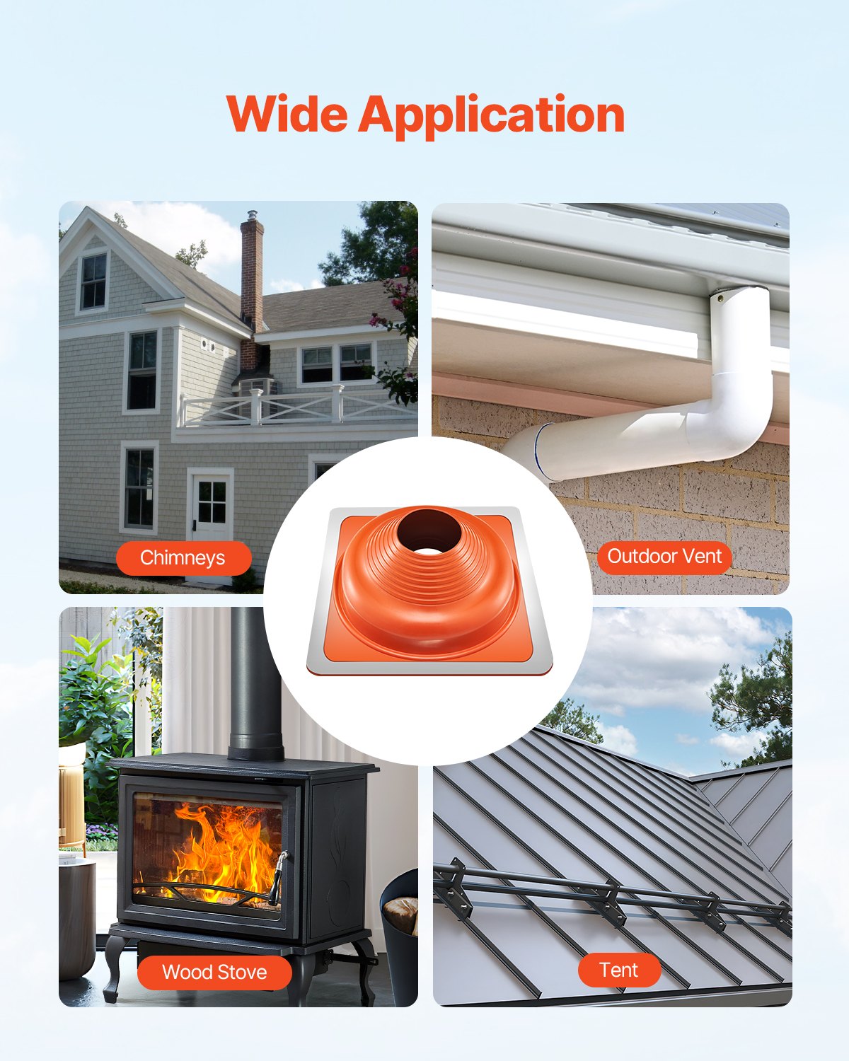 2pcs Metal Roof Pipe Flashing Boot Fits 6-1/4" - 11-3/4" Pipe Red Silicone