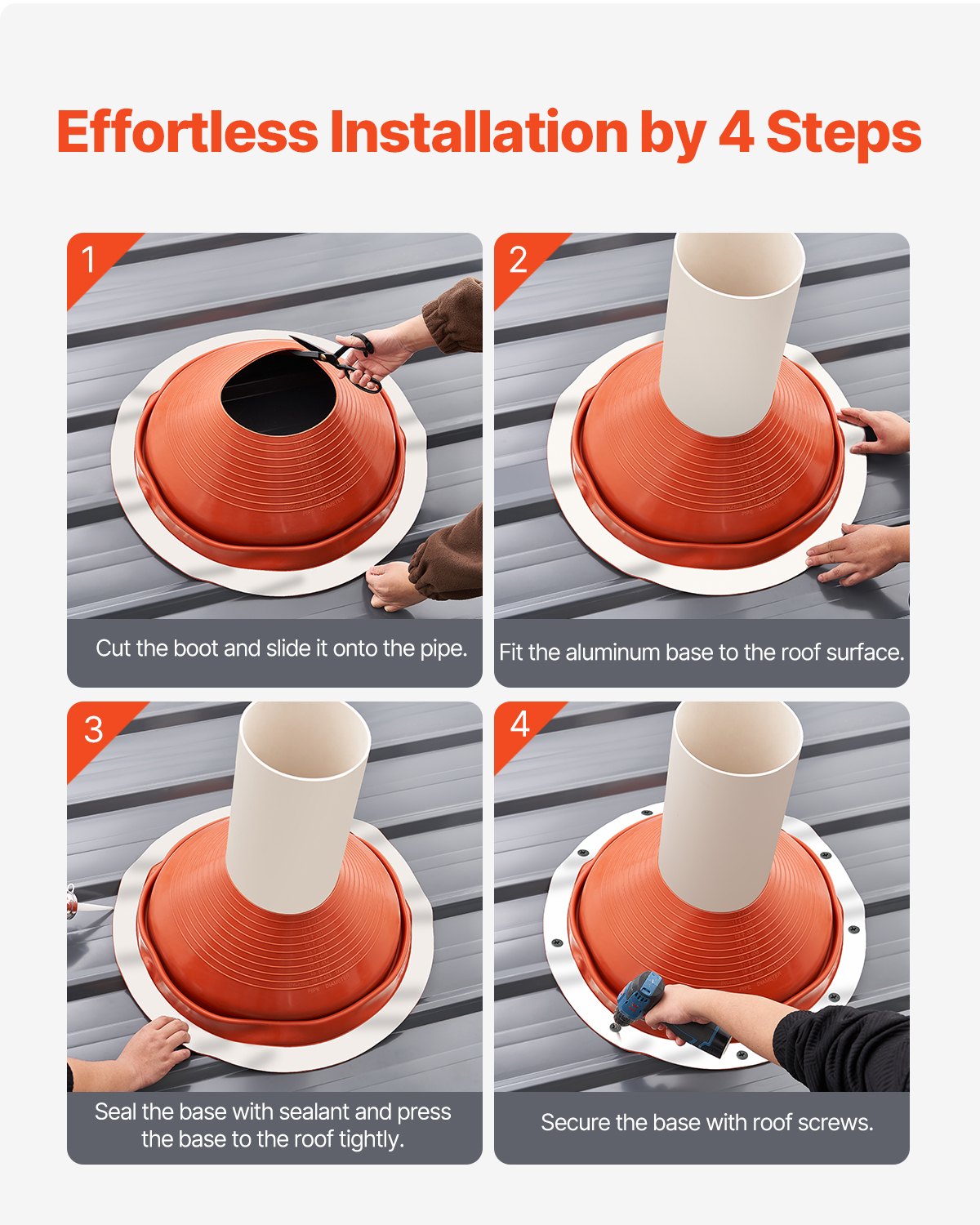 Metal Roof Pipe Flashing Boot Fits 10" - 19" Pipe High Temperature Red Silicone