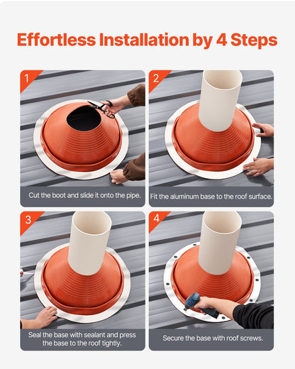 Metal Roof Pipe Flashing Boot Fits 10" - 19" Pipe High Temperature Red Silicone