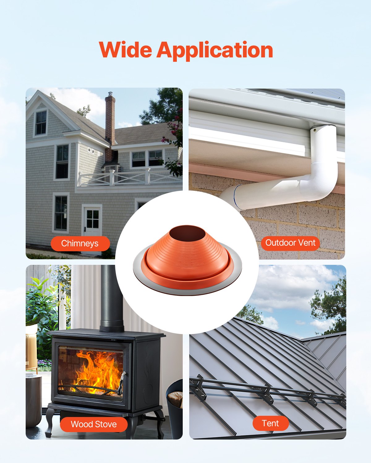 Metal Roof Pipe Flashing Boot Fits 10" - 19" Pipe High Temperature Red Silicone