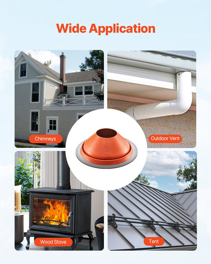 Metal Roof Pipe Flashing Boot Fits 10" - 19" Pipe High Temperature Red Silicone