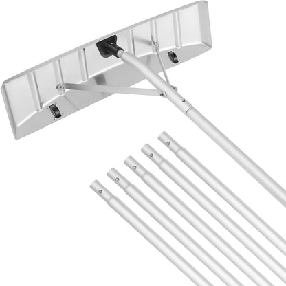 Snöräcka, 25-tums verktyg för snöröjning av knivar, takskyffel i aluminium med 21 fots räckvidd, rullhjul för takskydd, antisladdhandtag, lätt att installera och använda för hustak, bilsnö, våta löv