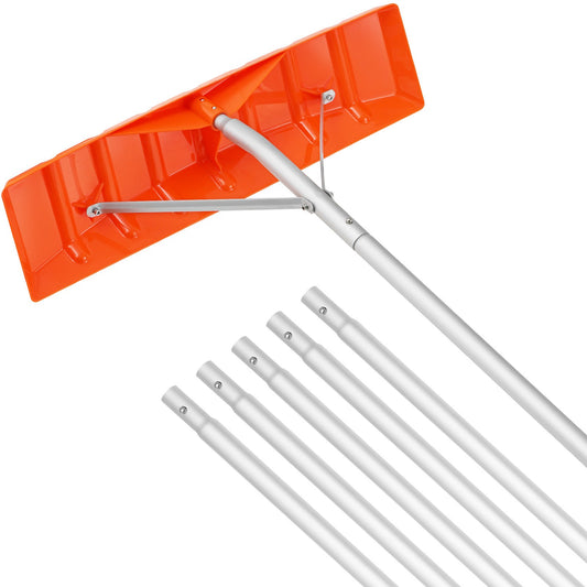 Snöräcke, 25-tums verktyg för snöborttagning av plastblad, handtag i aluminium med 21 fots räckvidd, överlägsen takskyffel med halkskydd, lätt att installera och använda för hustak, bilsnö, våta löv