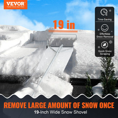 Snow Gutter, 30ft Reach Aluminum Roof Shovel with Glide Cloth, Premium 19" Blade Snow Removal Tool, Secure on Roof with Roller Wheels, Anti-Slip Handle, Used for House Roofs, Car Snow, Wet Leaves