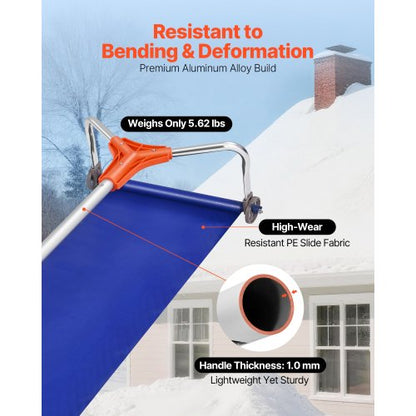 snötakskrapa, 27 cm aluminiumblad, 1,25-5,24 m justerbar takkrappa med hjul och skjutdörr, lätt snöborttagningsverktyg för lövborttagning och skräpborttagning på hustak |  EU