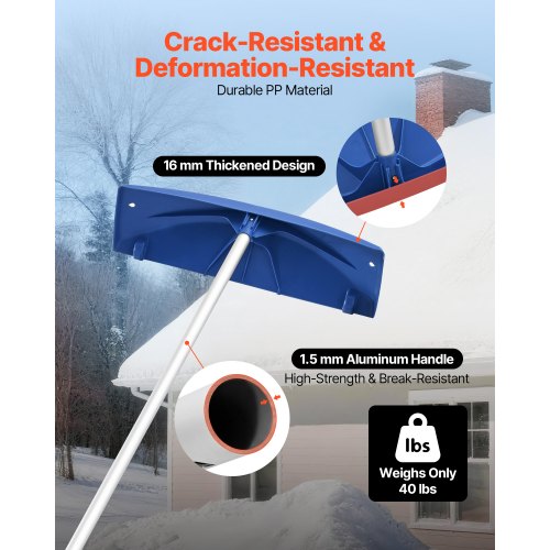 snötakskrapa, 60 cm PP-plastblad, 1,18-5,55 m justerbar taksnöskrapa med hjul, halkfritt handtag för snöborttagning, lätt takskrapa för lövborttagning |  EU