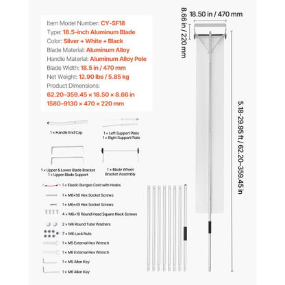 snötakskrapa, 22 cm aluminiumblad, 1,58-9,13 m justerbar takkrappa med hjul och skjutdörr, lätt snöborttagningsverktyg för lövborttagning och skräpborttagning på hustak |  EU