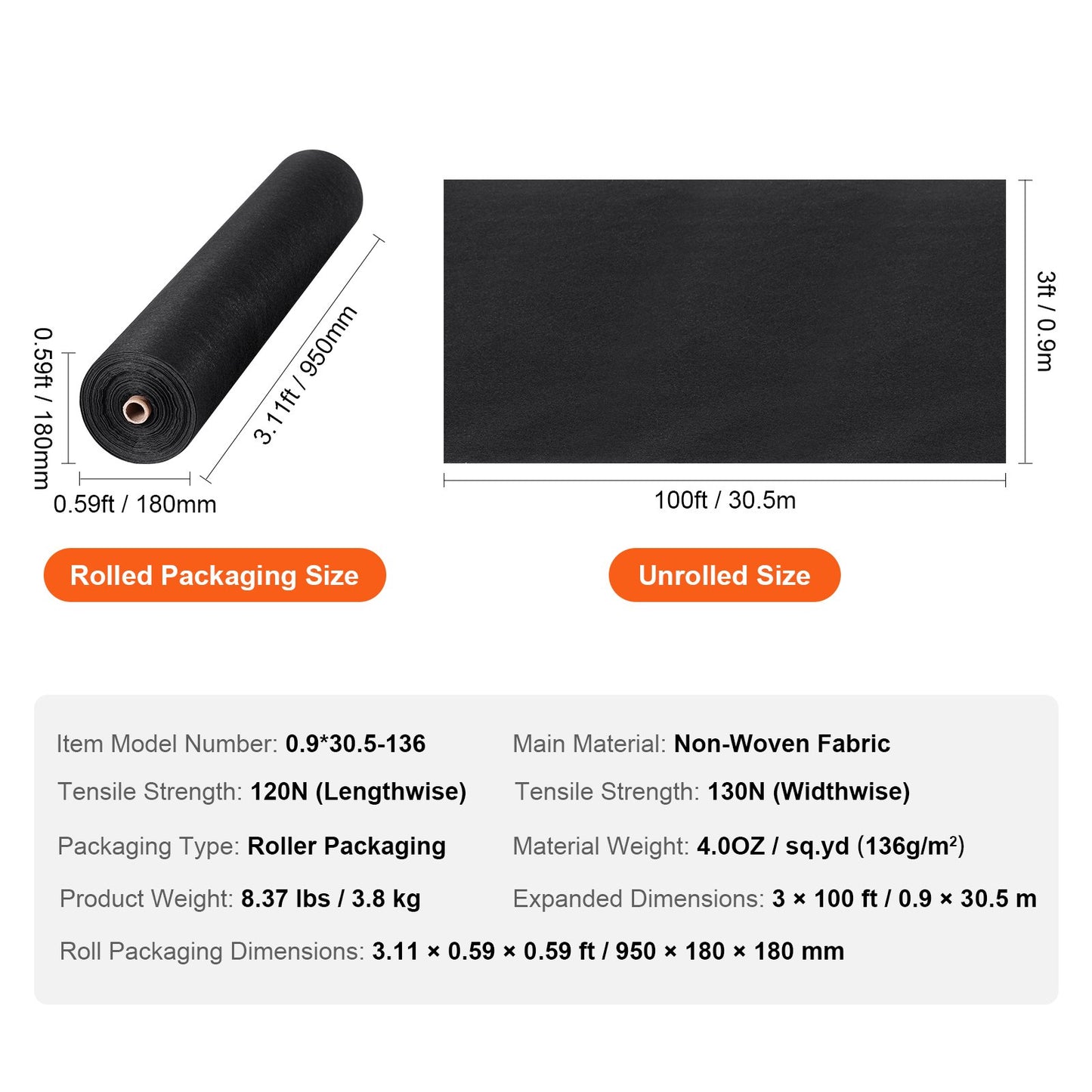 Driveway Fabric, 3x100FT Nonwoven Geotextile Fabric for Landscaping, Heavy Duty Garden Weed Barrier Fabric, 4OZ Landscape Fabric, French Drains Drainage Fabric, Ground Cover Weed Control Fabric