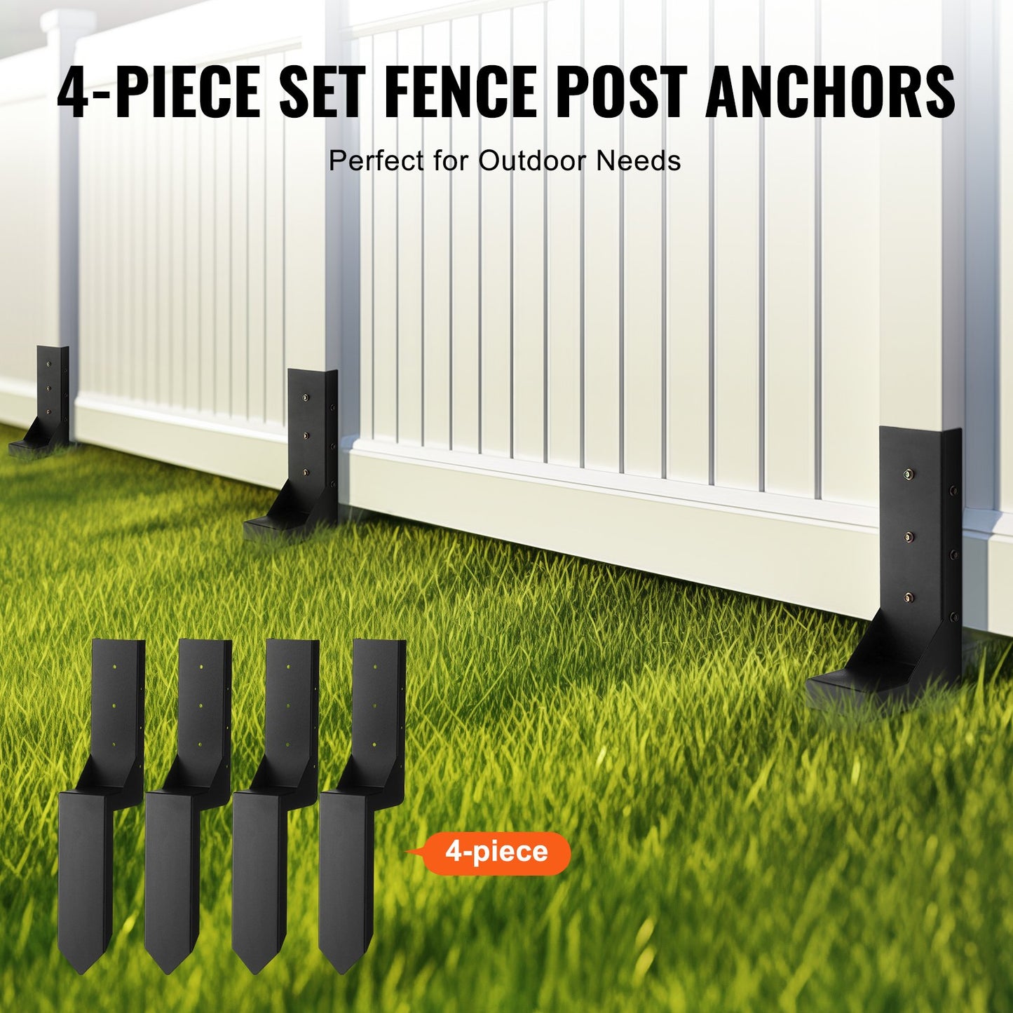 Fence Post Ankare Reparationssats, 4 Pack Innerdiameter 3,5 x3,5 Inches Heavy Duty Stängselstolpe Stödstakar, Ankare Ground Spike för reparation Tiltad, Trasig Staketstolpe, Enveloping