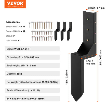 Fence Post Ankare Reparationssats, 4 Pack Innerdiameter 3,5 x3,5 Inches Heavy Duty Stängselstolpe Stödstakar, Ankare Ground Spike för reparation Tiltad, Trasig Staketstolpe, Enveloping