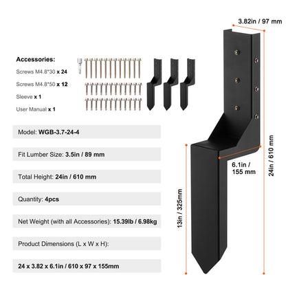 Fence Post Ankare Reparationssats, 4 Pack Innerdiameter 3,5 x3,5 Inches Heavy Duty Stängselstolpe Stödstakar, Ankare Ground Spike för reparation Tiltad, Trasig Staketstolpe, Enveloping