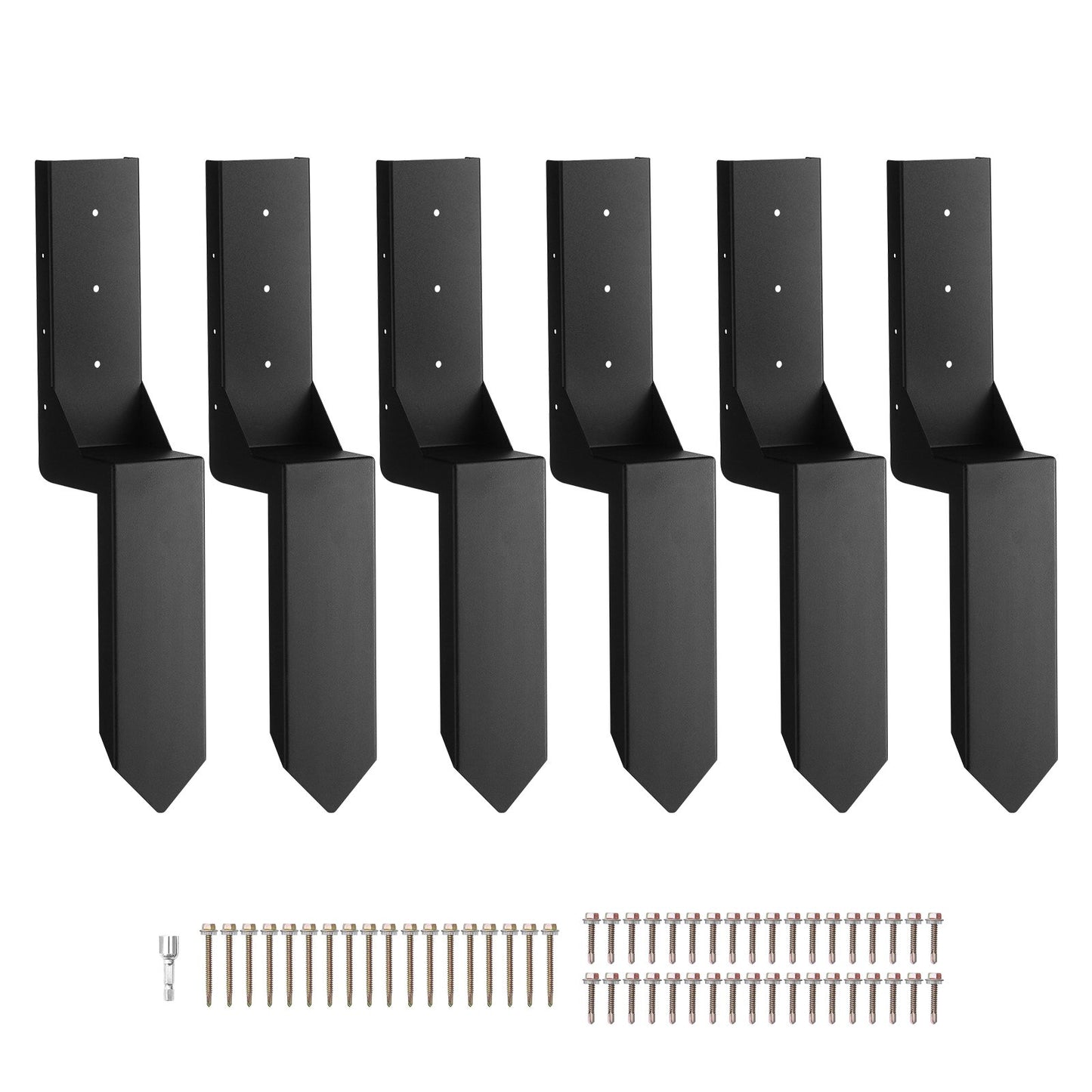 Fence Post Ankare Reparationssats, 6 Pack Innerdiameter 3,5 x3,5 Inches Heavy Duty Stängsel Stolpe Stödstakar, Ankare Ground Spike för reparation Tiltad, Trasig Trä Stängselstolpe, Enveloping