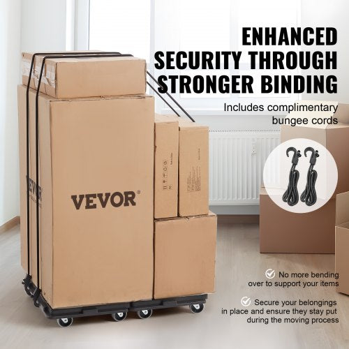 Möbelwagen, Tragkraft je 227 kg, Möbeltransporter mit Rädern, tragbare, bewegliche Rollen, 4 Räder, strapazierfähig, kleiner, flacher Transportwagen mit Feststeller für schwere Möbel, 2er-Pack, schwarz