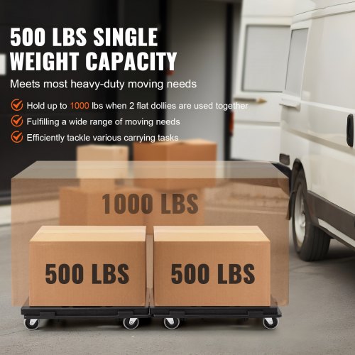 Möbelwagen, Tragkraft je 227 kg, Möbeltransporter mit Rädern, tragbare, bewegliche Rollen, 4 Räder, strapazierfähig, kleiner, flacher Transportwagen mit Feststeller für schwere Möbel, 2er-Pack, schwarz