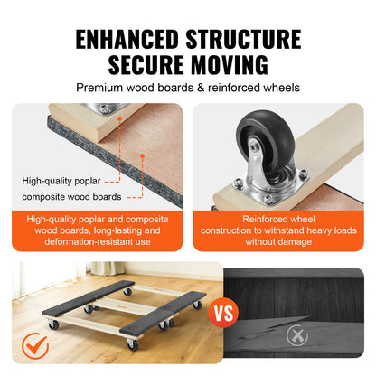 Furniture Dolly, 1000 lbs each load capacity, 2 packs, 18" x 30", 8 x 3" PP swivel casters, heavy duty hardwood furniture moving dolly, Mover's Dolly, moving cart with wheels for heavy furniture