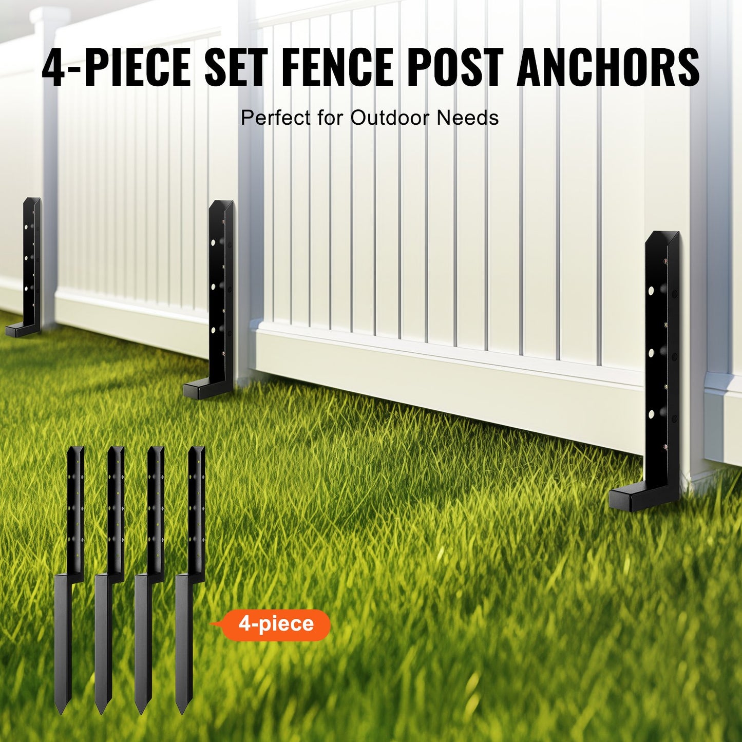 Fence Post Anchor Repair Kit, 4-Pack Inner Diameter 2 x2 Inches Heavy Duty Fence Post Support Posts, Anchor Ground Spike for Repairing Tilted, Broken Wooden Fence Post