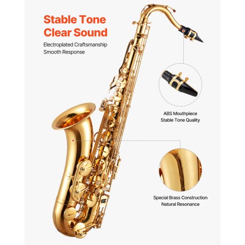 Gold Brass Tenorsaxofon B Flat Sax Nybörjarkit med Munstycke |  EU