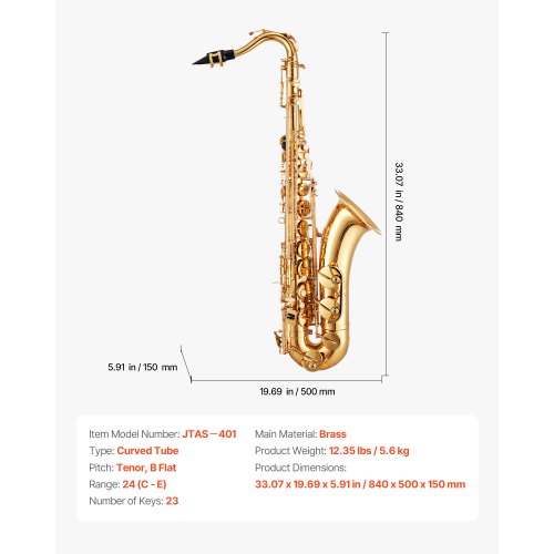Gold Brass Tenorsaxofon B Flat Sax Nybörjarkit med Munstycke |  EU