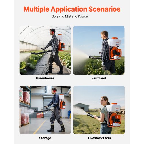 Ryggsäcksdimmaspruta, 63CC 3HK motor, bensindriven dimspruta med 16L tank, pulver- och vätskedustersystem för effektiv bekämpning av loppor och fästingar, trädgårdsskötsel och jordbruk |  EU