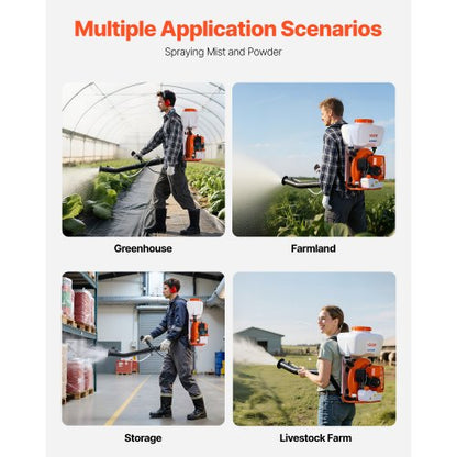Ryggsäcksdimmaspruta, 63CC 3HK motor, bensindriven dimspruta med 16L tank, pulver- och vätskedustersystem för effektiv bekämpning av loppor och fästingar, trädgårdsskötsel och jordbruk |  EU