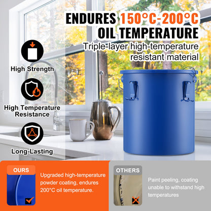 Fryer Grease Bucket, 6 Gal Oil Waste Caddy Carbon Steel Fryer Oil Bucket with Rustproof Coating, Oil Transport Container with Lid, Locking Clips, Filter Bag for Hot Cooking Oil Filtration, Blue