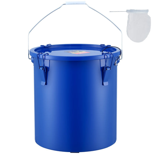 Fryer Grease Bucket, 6 Gal Oil Waste Caddy Carbon Steel Fryer Oil Bucket with Rustproof Coating, Oil Transport Container with Lid, Locking Clips, Filter Bag for Hot Cooking Oil Filtration, Blue