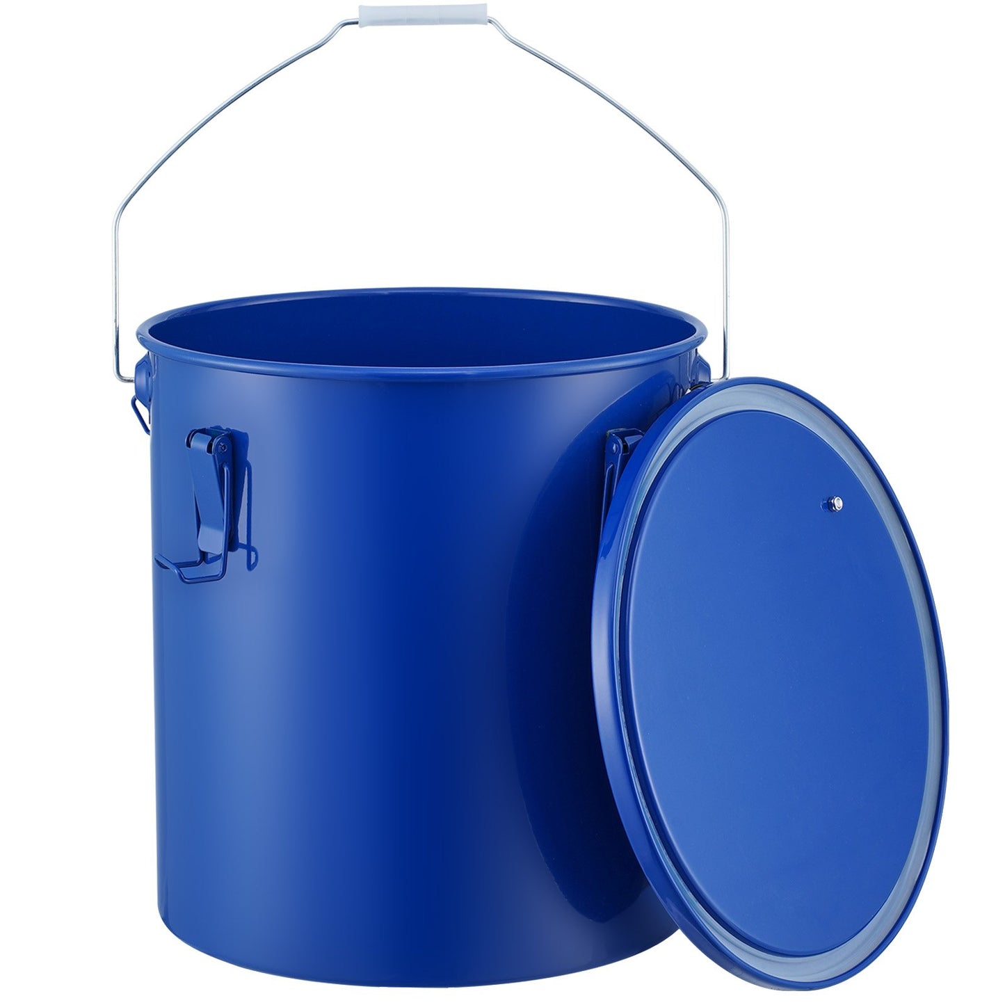 Fryer Grease Bucket, 6 Gal Oil Waste Caddy Carbon Steel Fryer Oil Bucket with Rustproof Coating, Oil Transport Container with Lid, Locking Clips, Filter Bag for Hot Cooking Oil Filtration, Blue