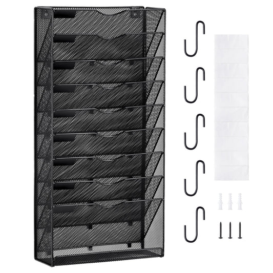 File Wall Rack Mesh Wall File Holder 1-Piece 10 Pockets for Office/School