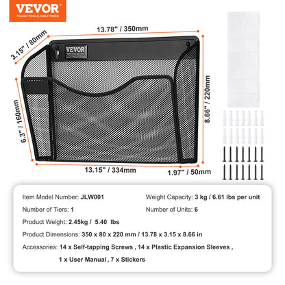 File Wall Rack Mesh Wall File Holder 6-part 1 pocket for office &amp; school
