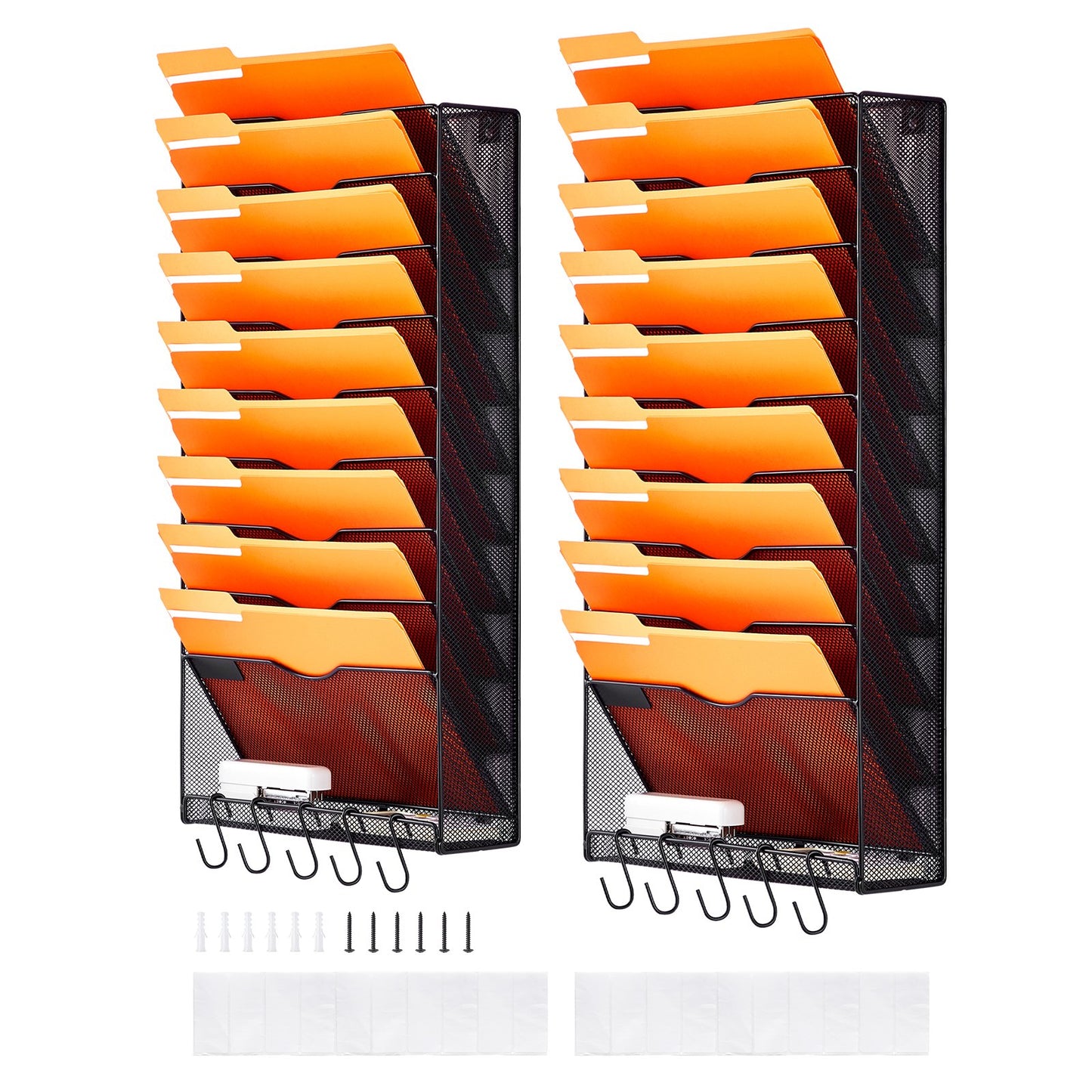 File Wall Rack Mesh Wall File Holder 2-part 10 pockets for office/school