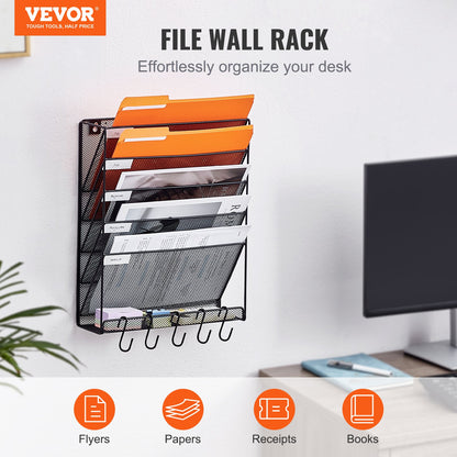 File Wall Rack Mesh Wall File Holder 1-Piece 6 Pockets for Office/School