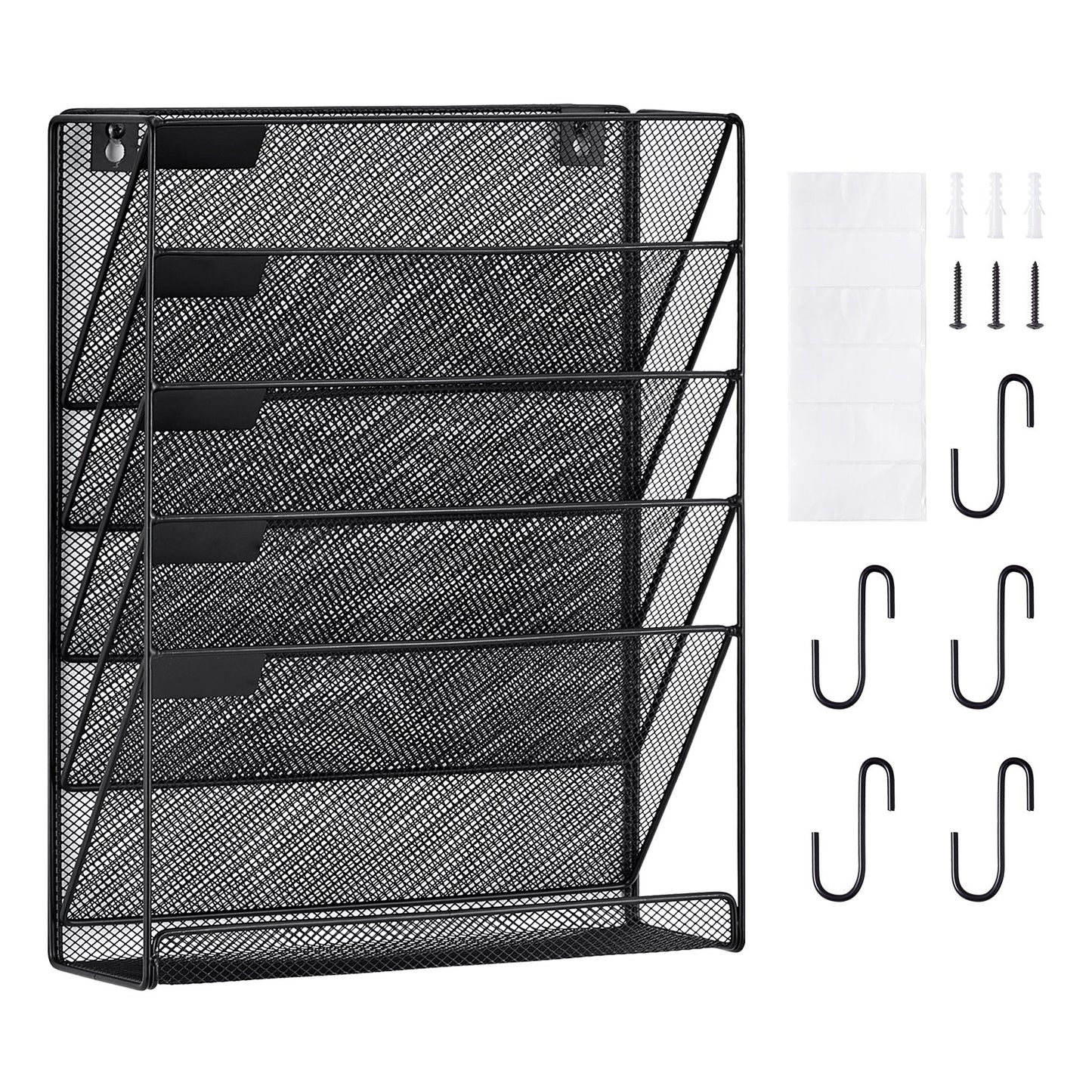 File Wall Rack Mesh Wall File Holder 1-Piece 6 Pockets for Office/School