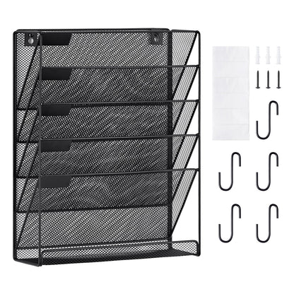 File Wall Rack Mesh Wall File Holder 1-Piece 6 Pockets for Office/School
