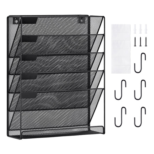 File Wall Rack Mesh Wall File Holder 1-Piece 6 Pockets for Office/School